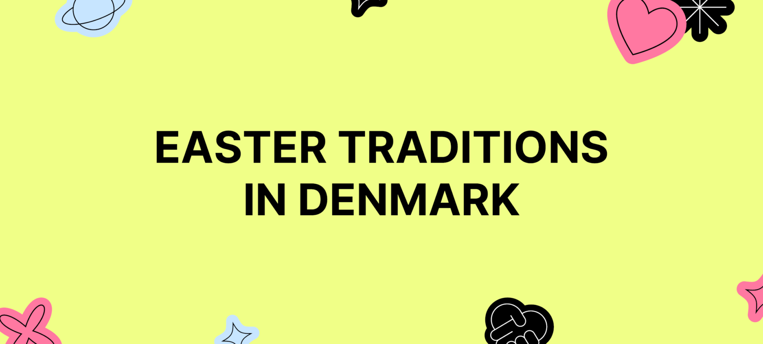 Teksten "Easter traditions in Denmark" fremgår på billede.